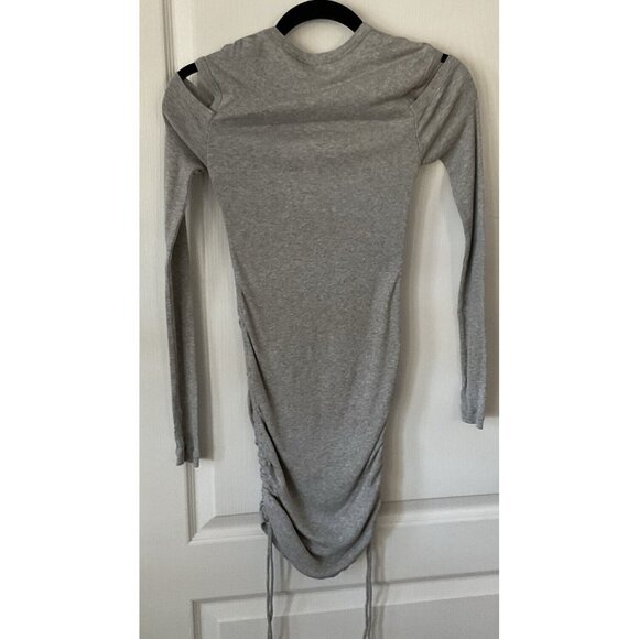 Helmut Lang - Open Cold Shoulder, Runched Side Short Gray Bodycon Dress - Size M - Picture 3 of 10
